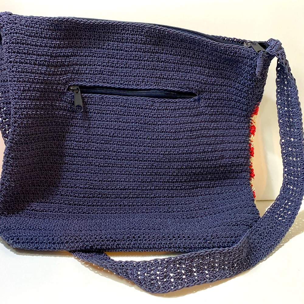 Vintage Carlo D’Santi Red White And Blue Crocheted Zip Top Shoulder Tote Bag - Picture 2 of 5